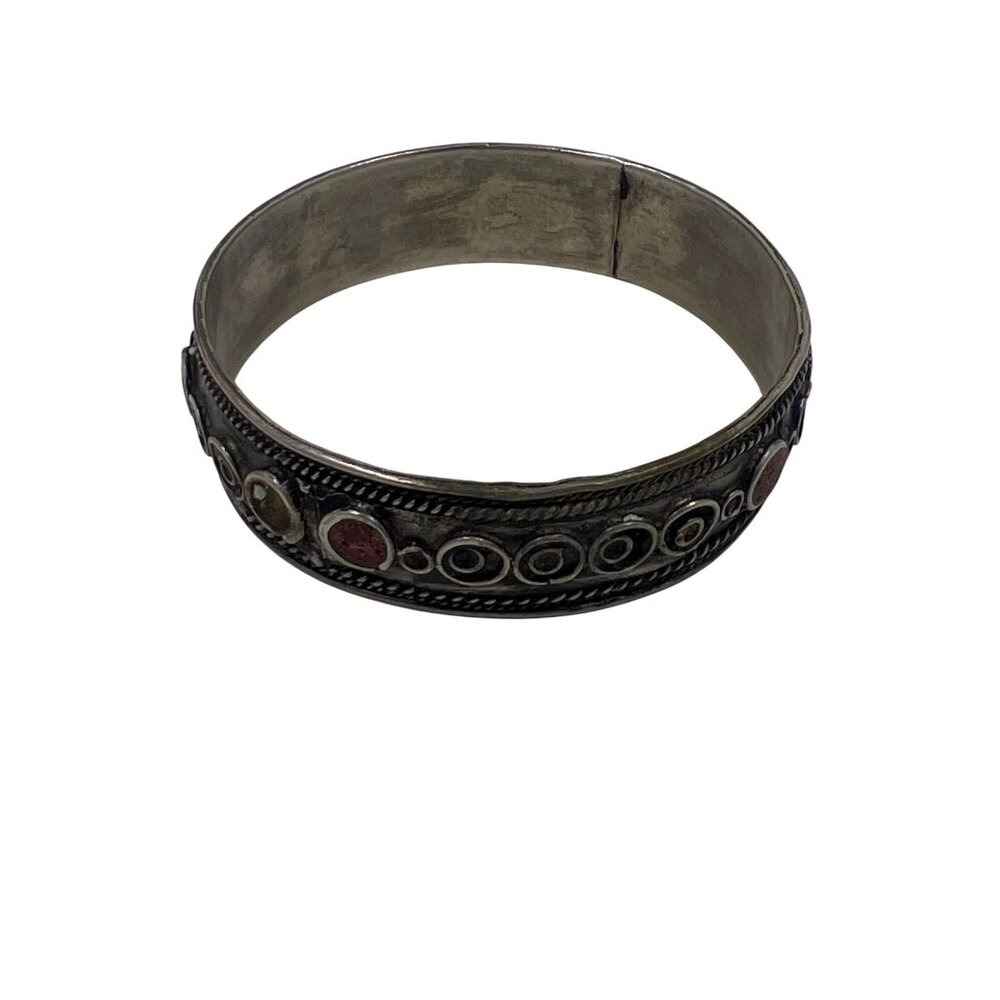 Vintage bronze cuff bracelet tracery with ornament